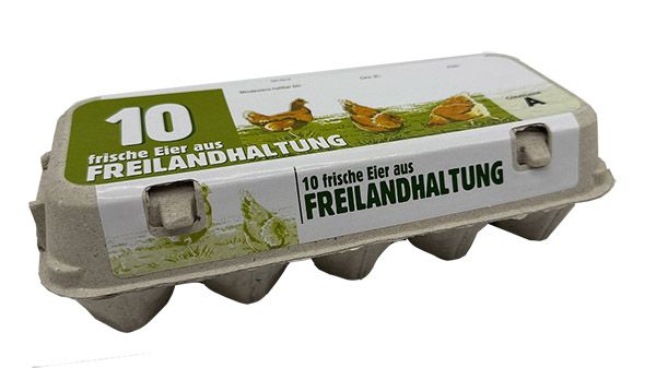 Eierwabe Eierschachtel für 10 Hühnereier, Freilandhaltung mit Druck
